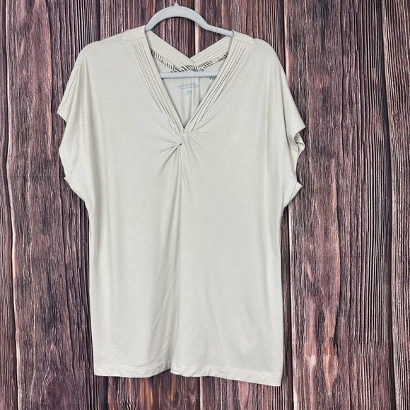 Soft Surroundings Womens Short Sleeve Modal Spandex Top Ivory V-Neck Size Medium - Picture 1 of 5